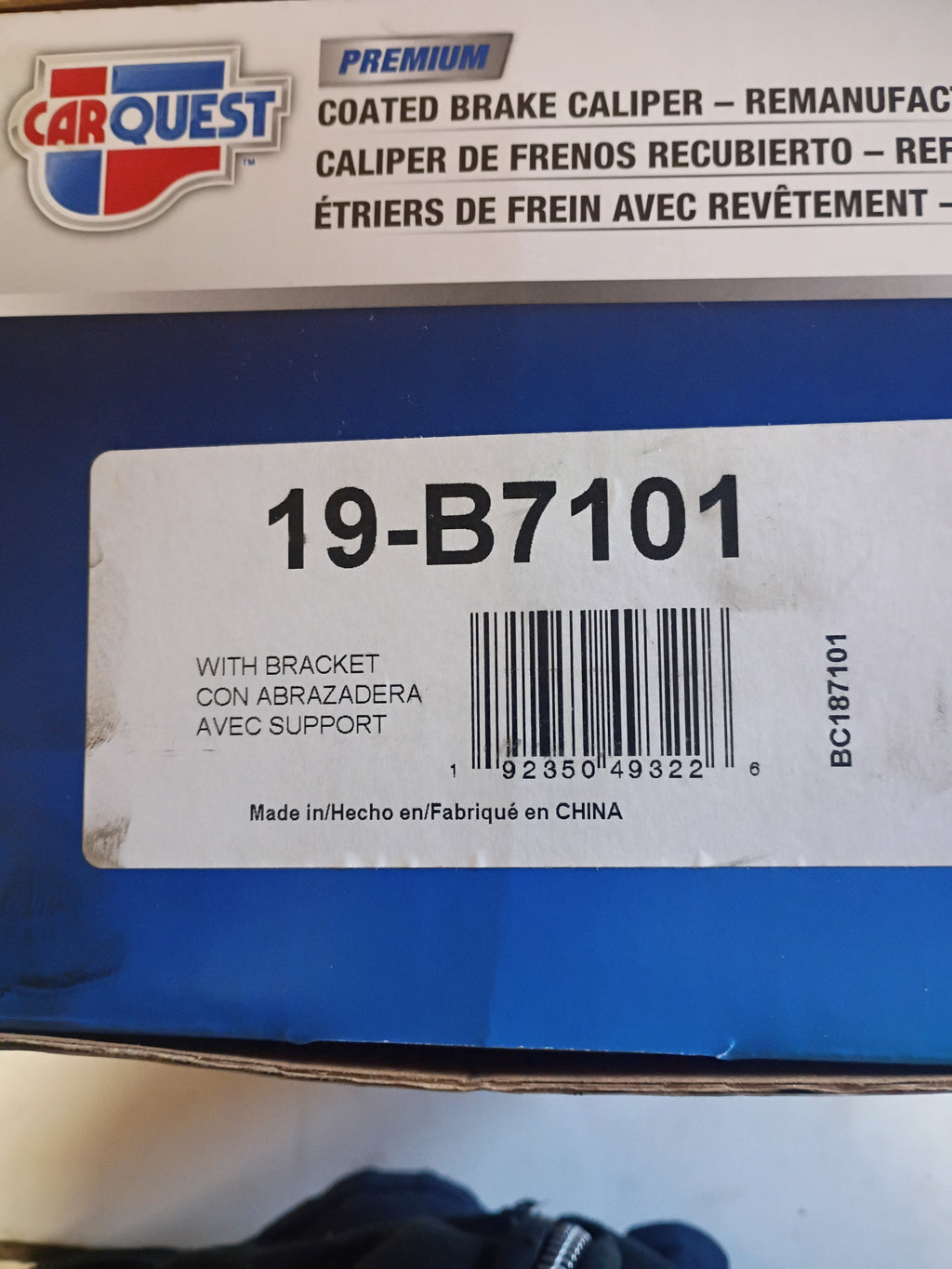 Carquest Premium Semi Loaded Disc Brake Caliper with Bracket 19-B7101